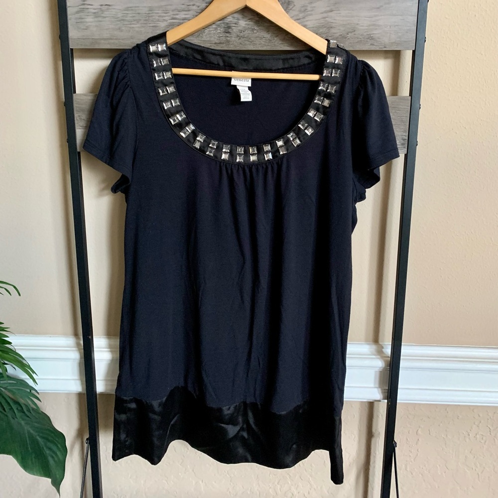 Venezia Black embellished Blouse Top 14/16 - A-001